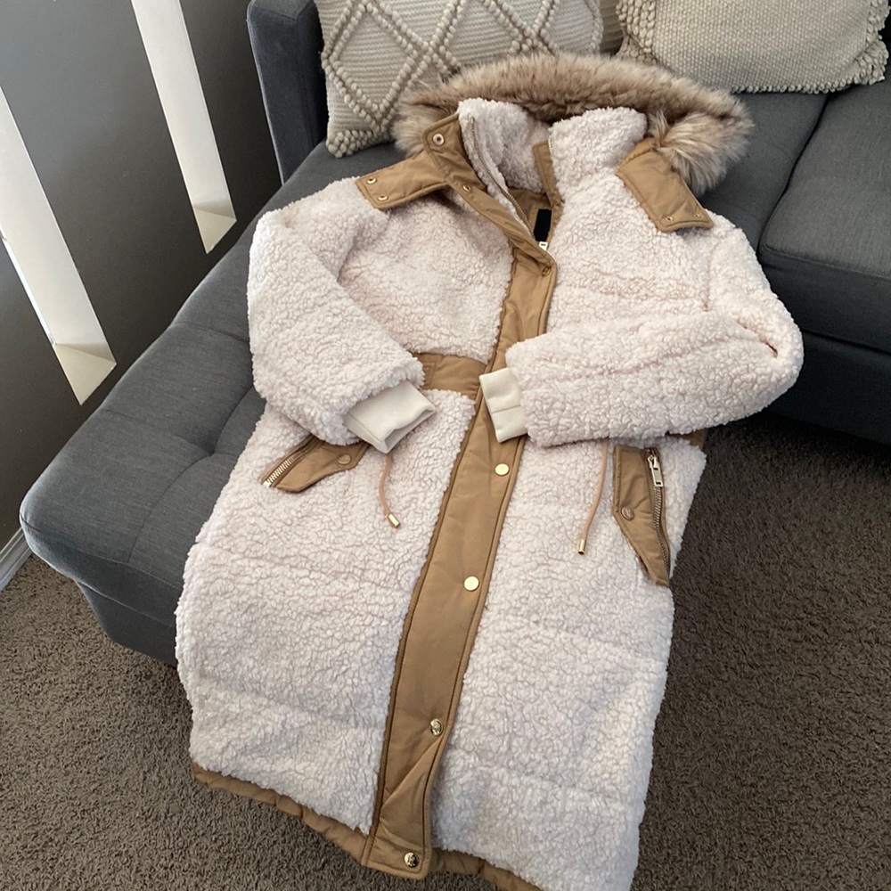 River Island Cream Borg Parka